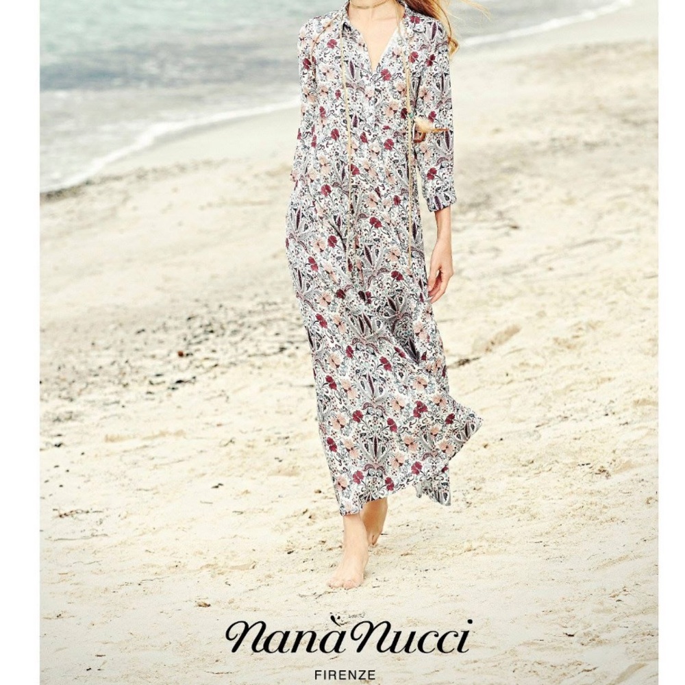 Nana Nucci long sleeve maxi button down dress paisley floral silk size Small